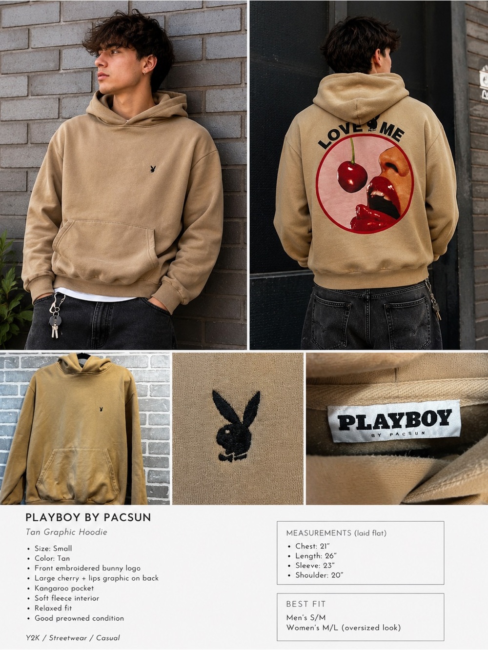 Playboy By PacSun Love Me Hoodie‎ Size Men’s Small Y2K, Streetwear, Casual